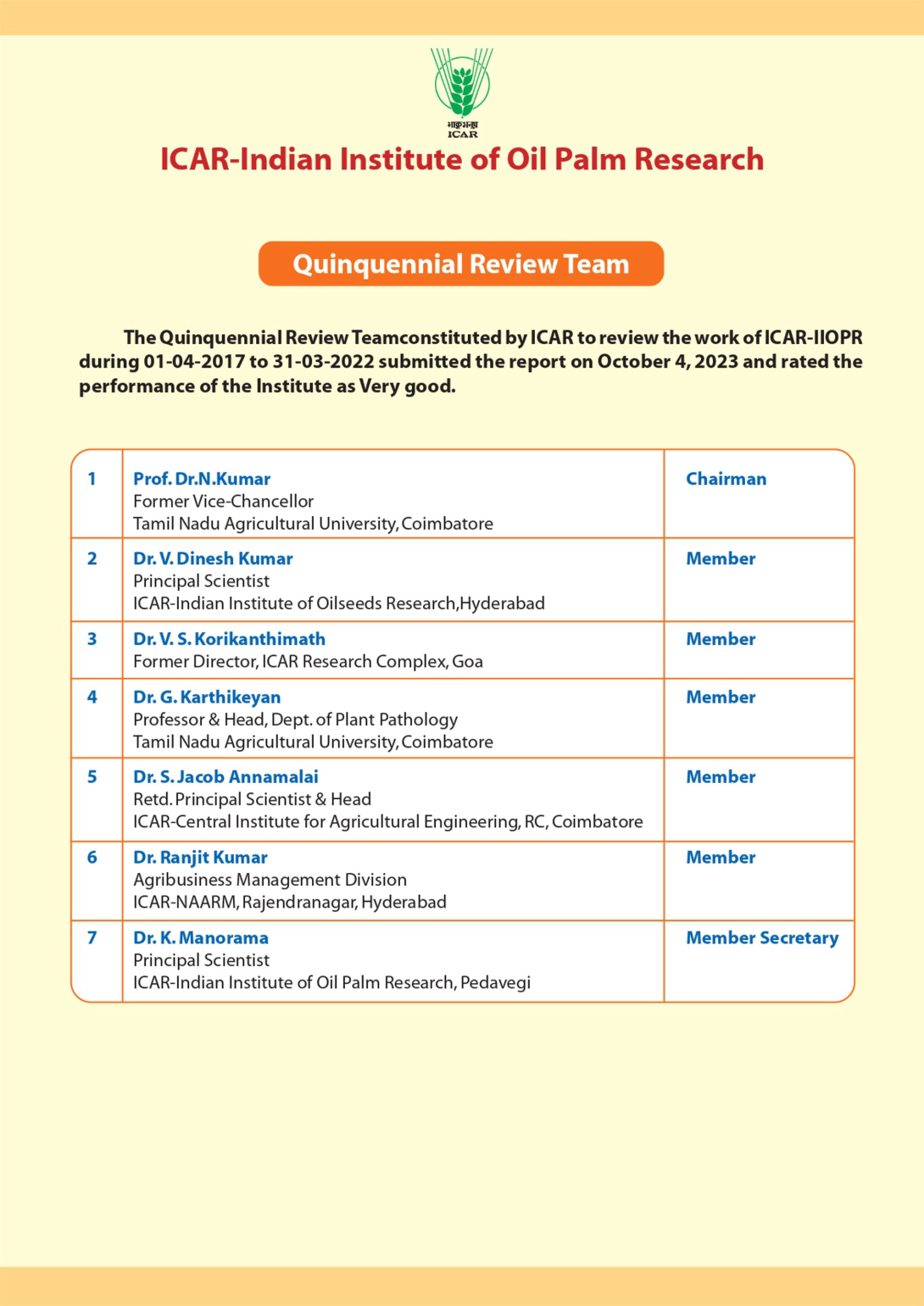 Quinquennial Review Team (QRT)